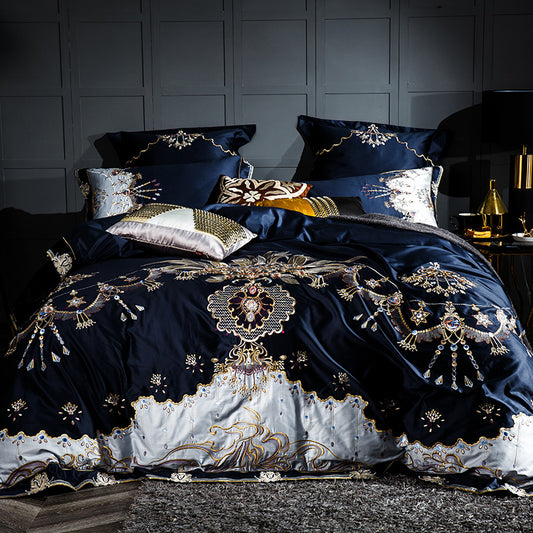 Deep Blue Embroidery 1000TC - Luxury Bedding Set