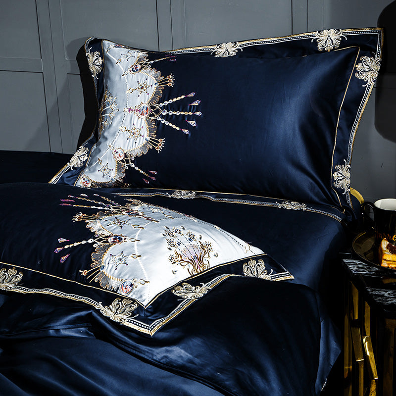 Deep Blue Embroidery 1000TC - Luxury Bedding Set