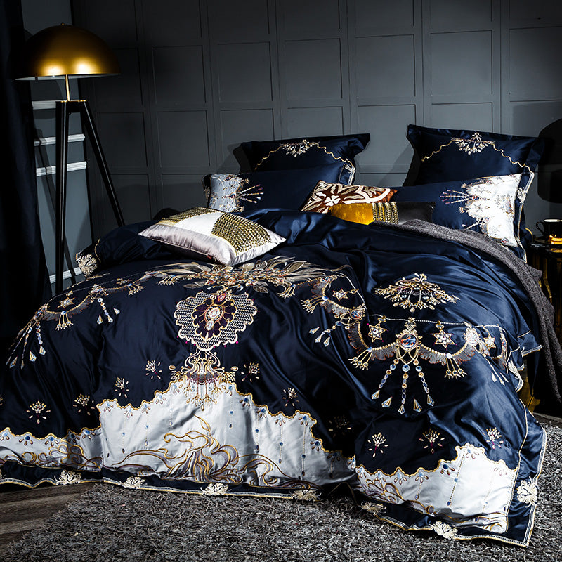 Deep Blue Embroidery 1000TC - Luxury Bedding Set